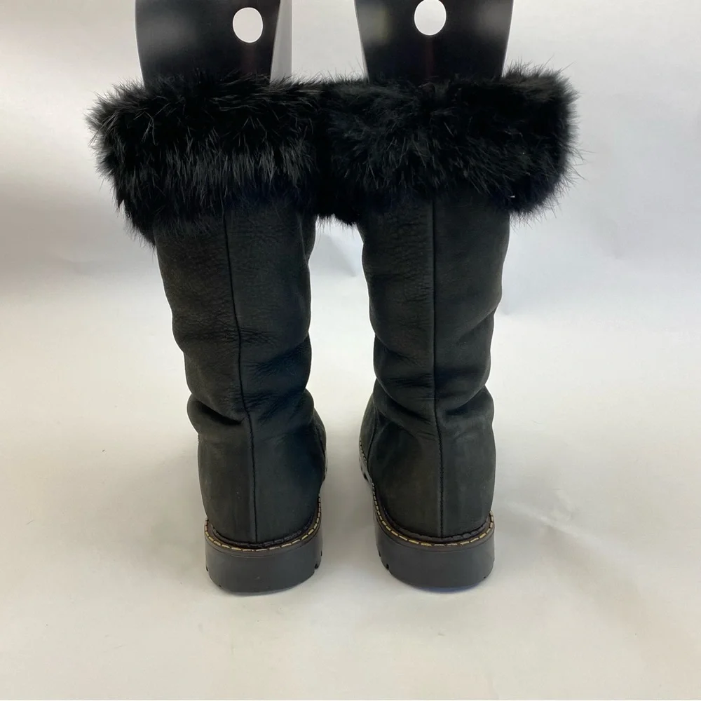 Sorel Rabbit Fur Shearling Lined Black Lace-Up Boots Made in Canada SZ 10 - Picture 3 of 10